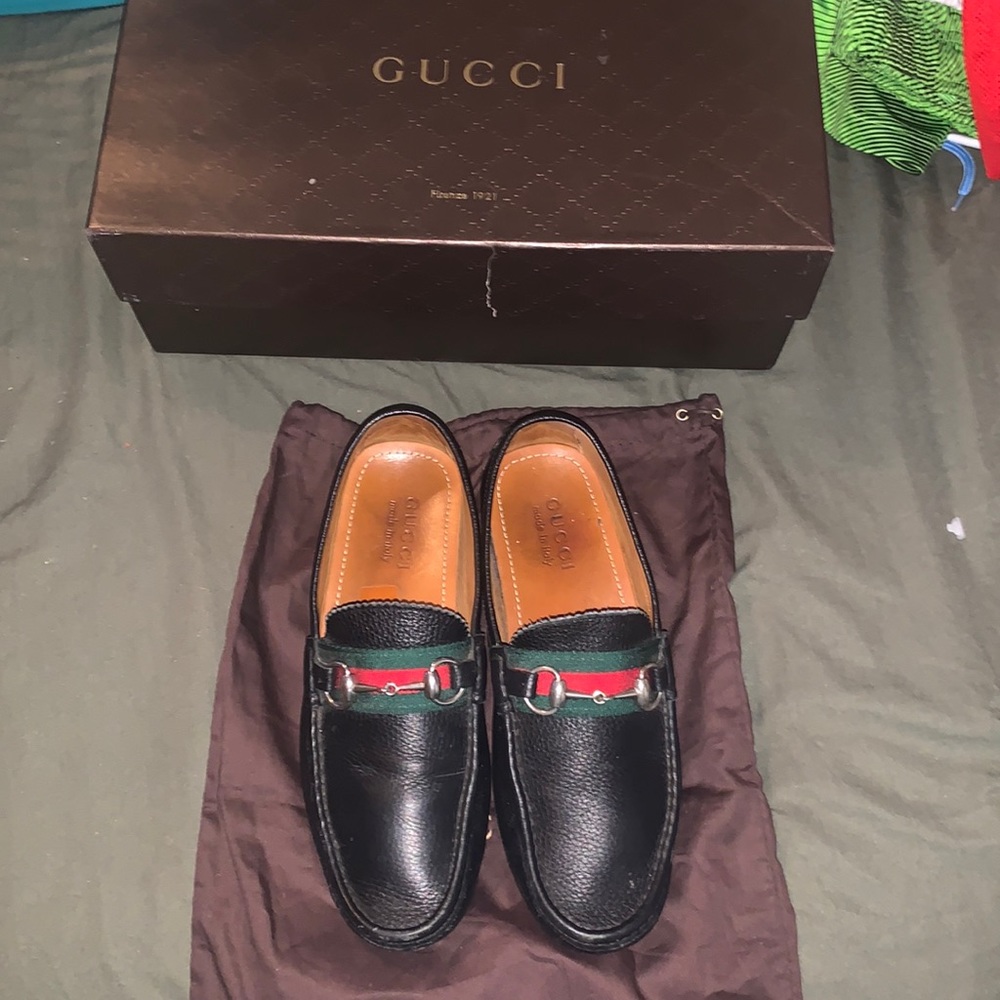 Gucci black leather horse it and web stripe de US